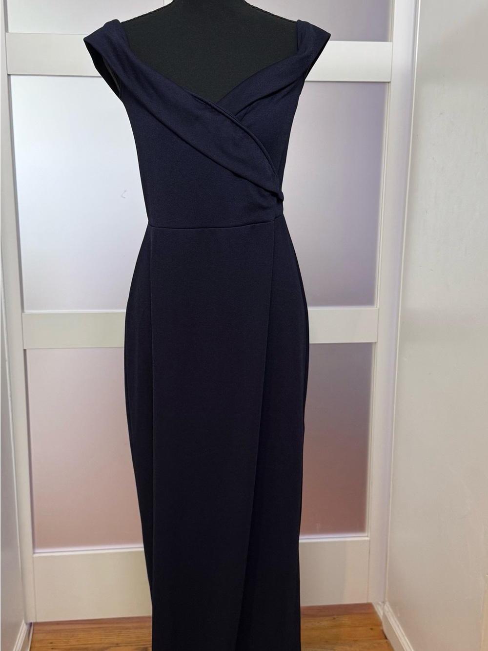 PrettyLittleThing Navy Off-Shoulder Formal Maxi Dress